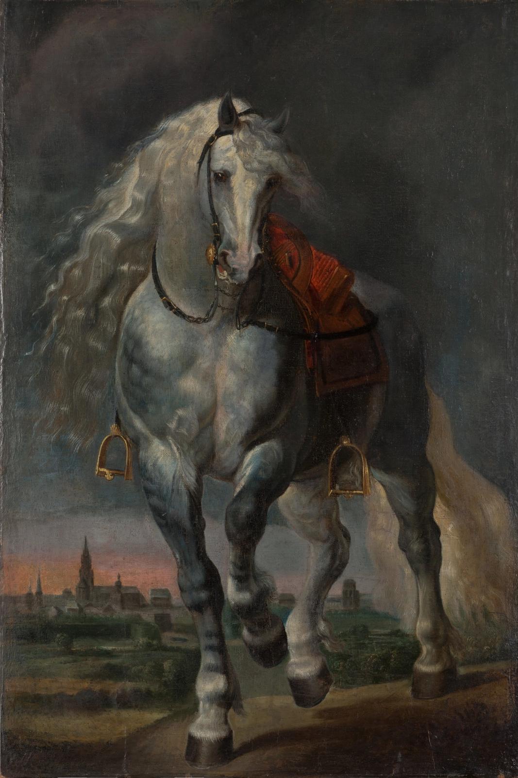 White Horse trotting over a flat Landscape before a City, after 1648 - 1653 by peter paul rubens