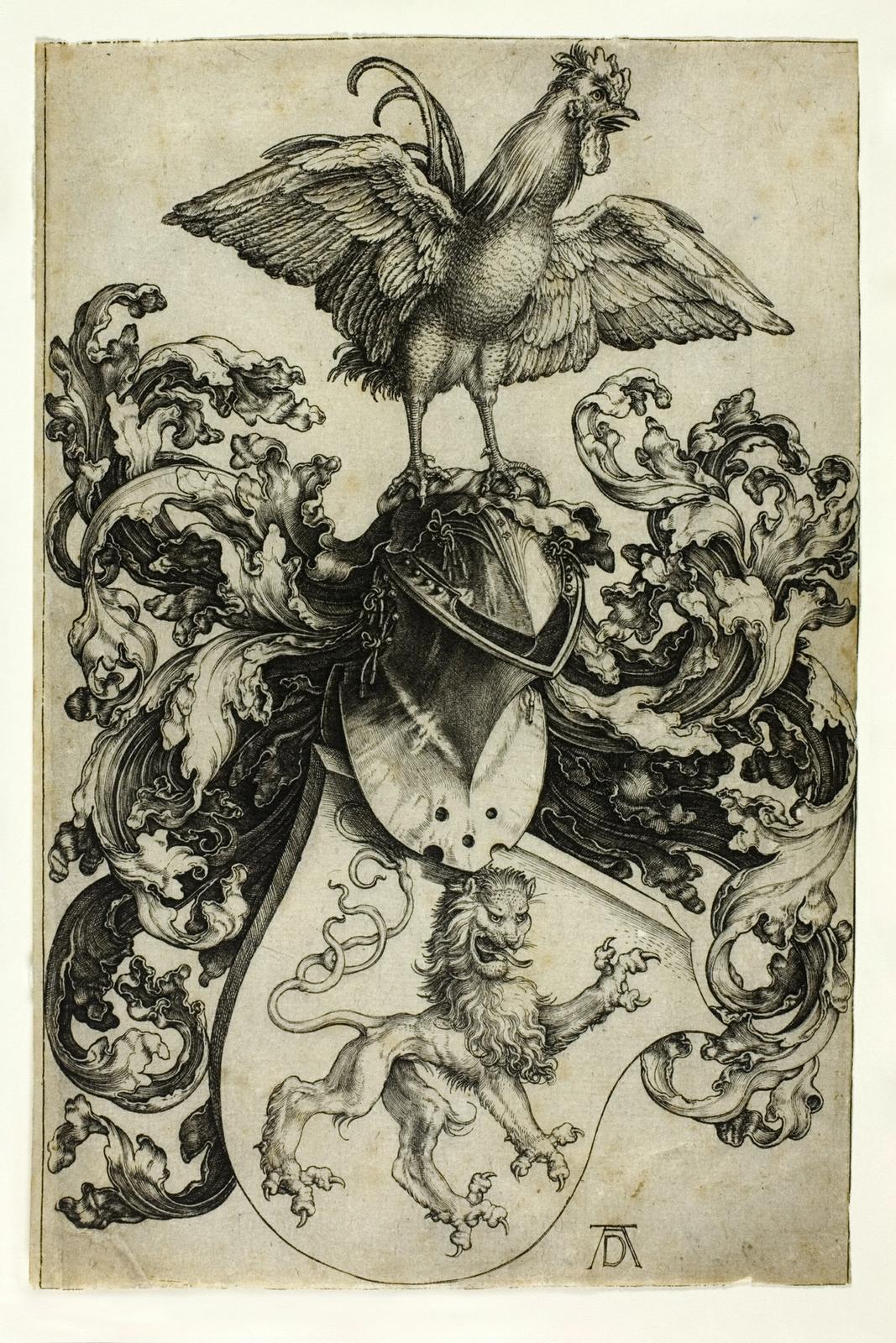 Coat of Arms with Lion and Rooster by Albrecht Durer