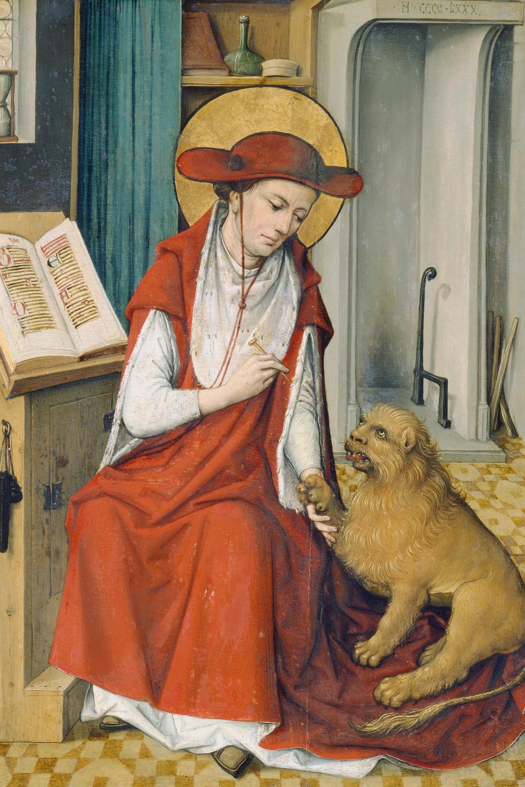 St Jerome in his Study with the Lion, 1480 by master of the housebook