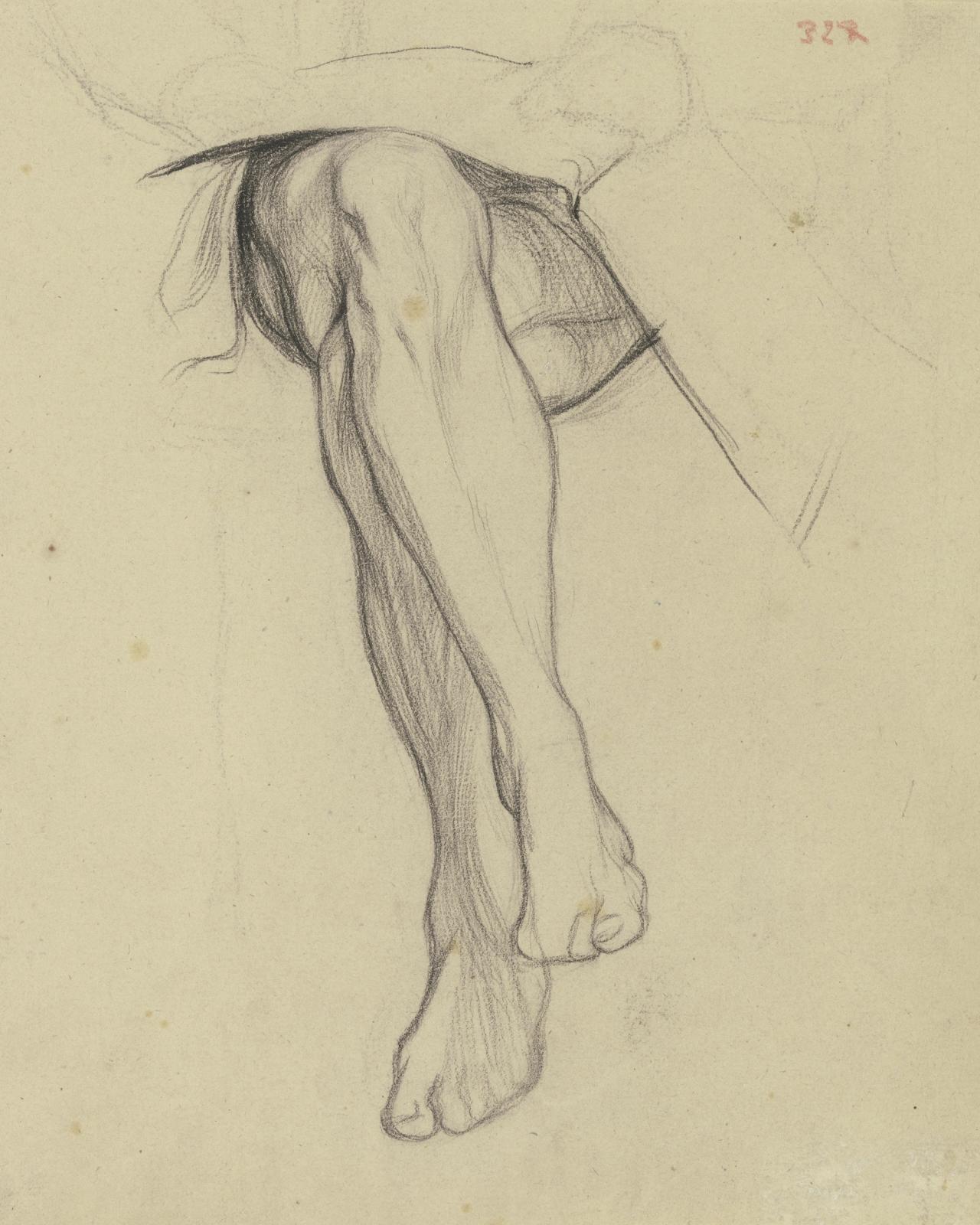 Sitzender Hartmut als Akt, Detail der Beine, aus "Ritter Hartmut von Kronberg bei dem Reformator Oecolampadius in Basel", ca. 1866 - 1867 by victor muller