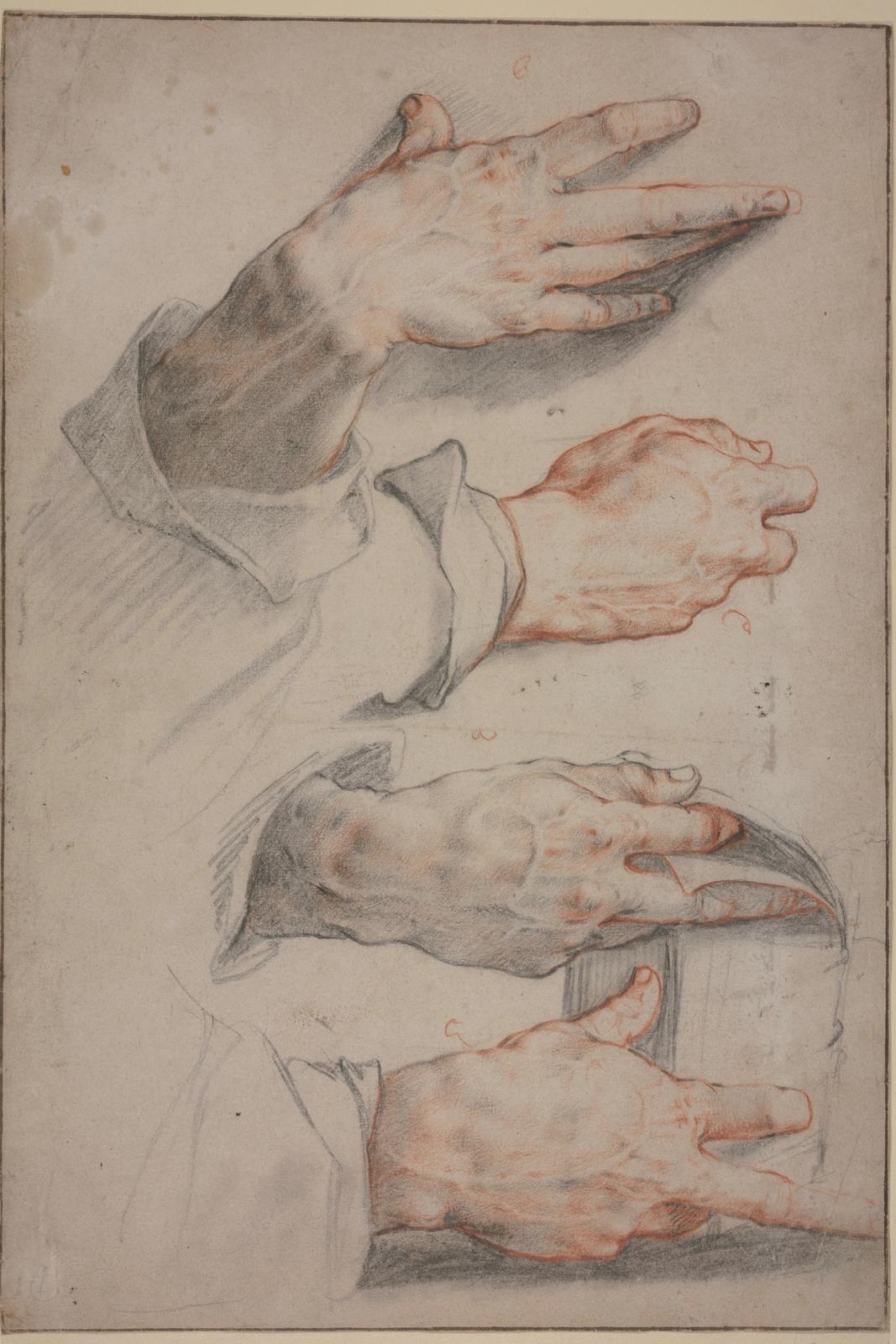 Four studies of a right hand, ca. 1588 - 1589 by hendrick goltzius