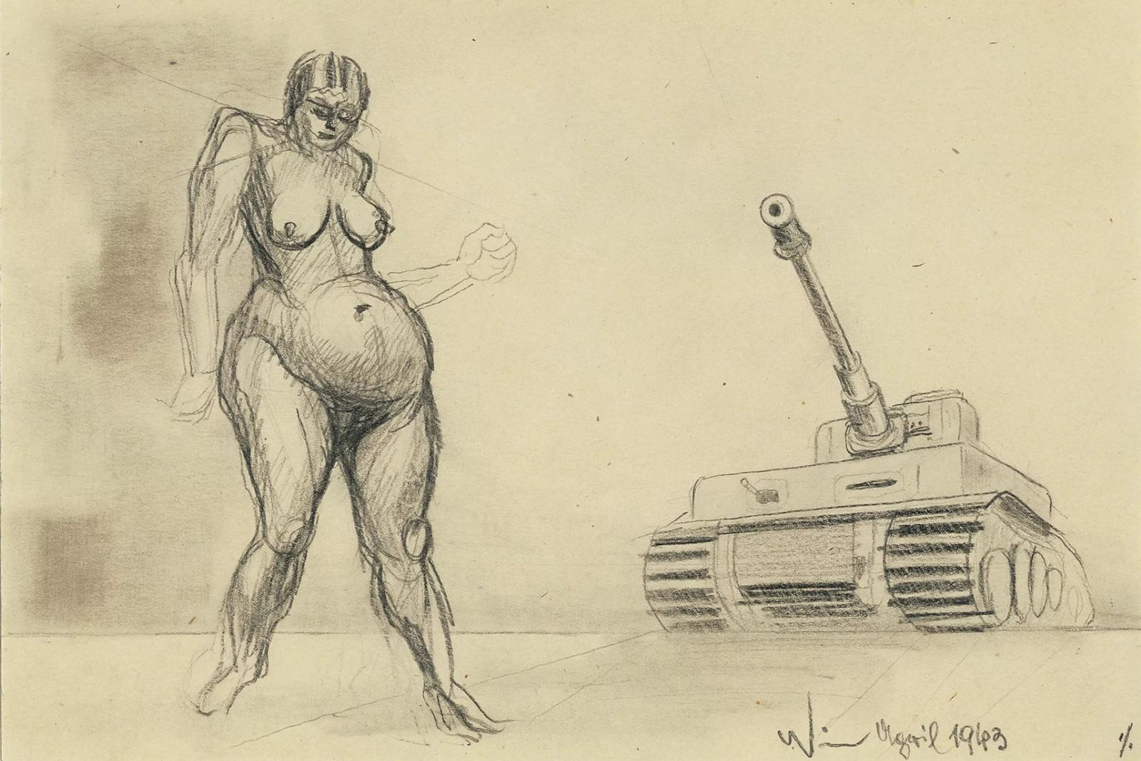 Female Nude and Armor (1943) by Karl Wiener