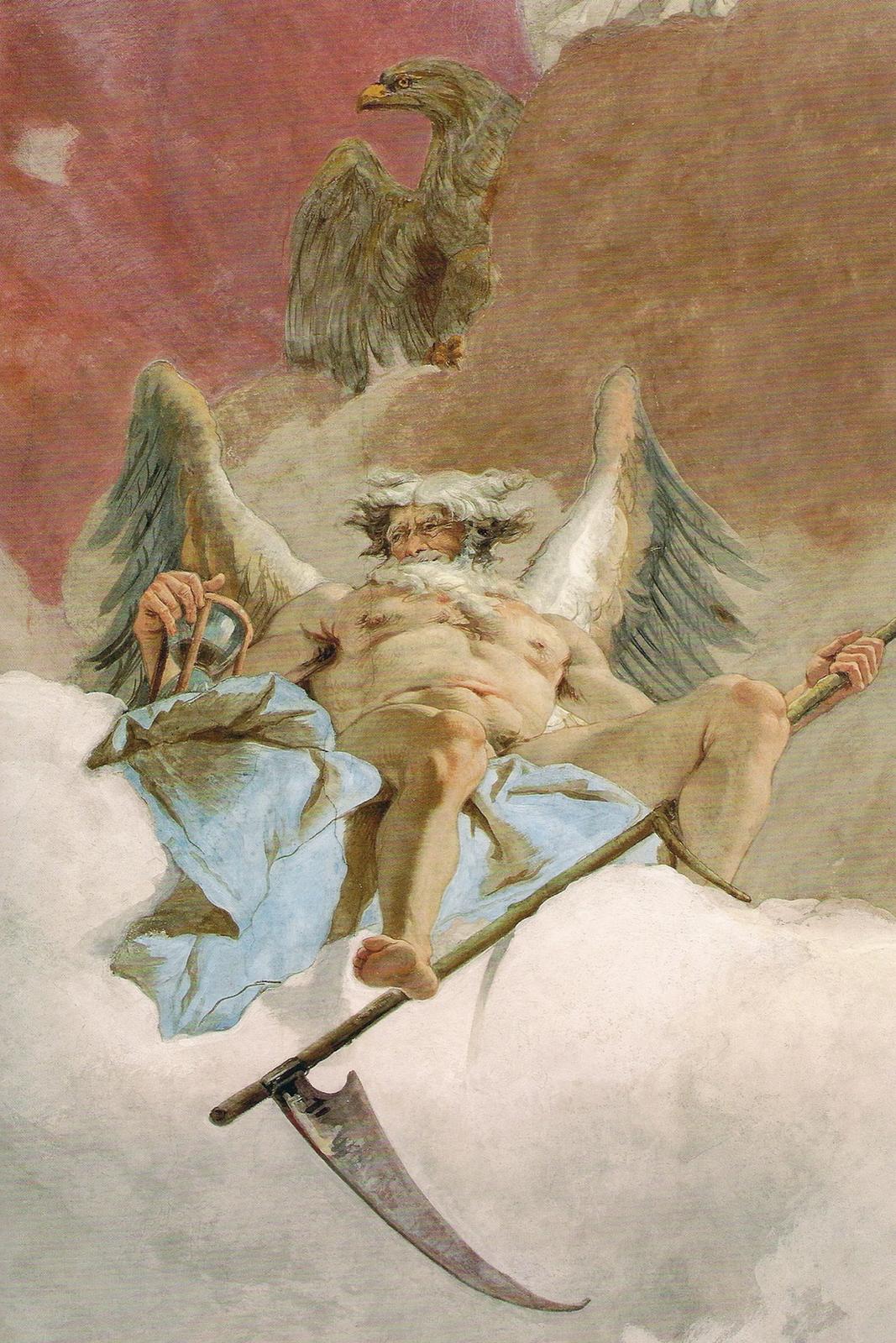 Treppenhaus der Würzburger Residenz, Detail Saturn. by Giovanni Battista Tiepolo