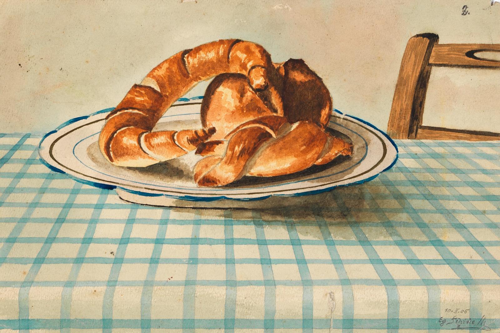 Still life with pastry plate by Egon Schiele