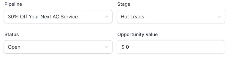 Stage dropdown alongside Pipeline, with Status underneath.