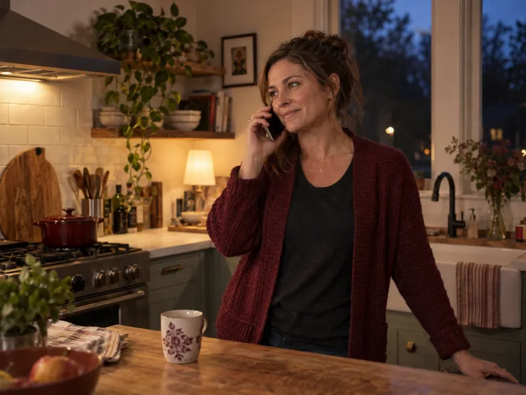 A customer calling from her kitchen at dusk.