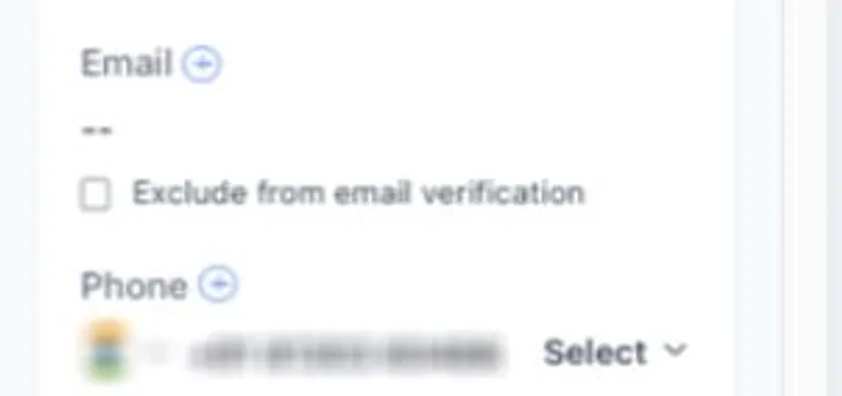 Email and Phone fields in contact details. The phone number is obscured in the original platform screenshot.