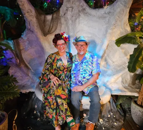 Raye and his lovely wife Jennie, all decked out in their Tiki duds.