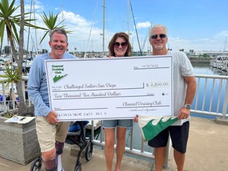 Peter accepts a generous donation from Channel Cruising Club