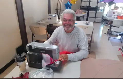 Dan working on custom kites.
