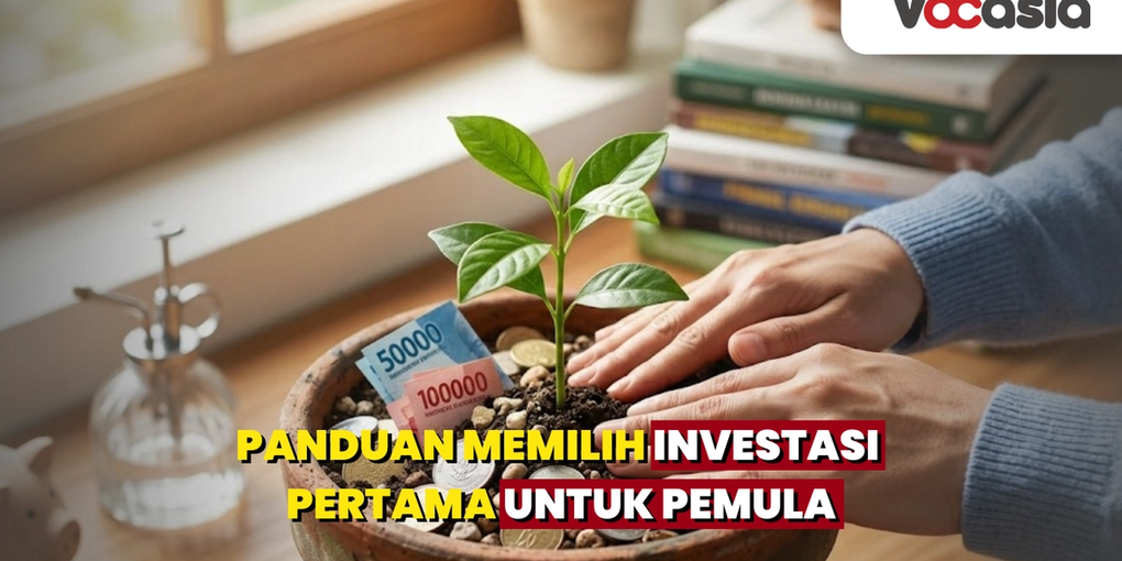 Tanaman tumbuh dari uang rupiah di dalam pot sebagai ilustrasi investasi pemula yang menguntungkan.