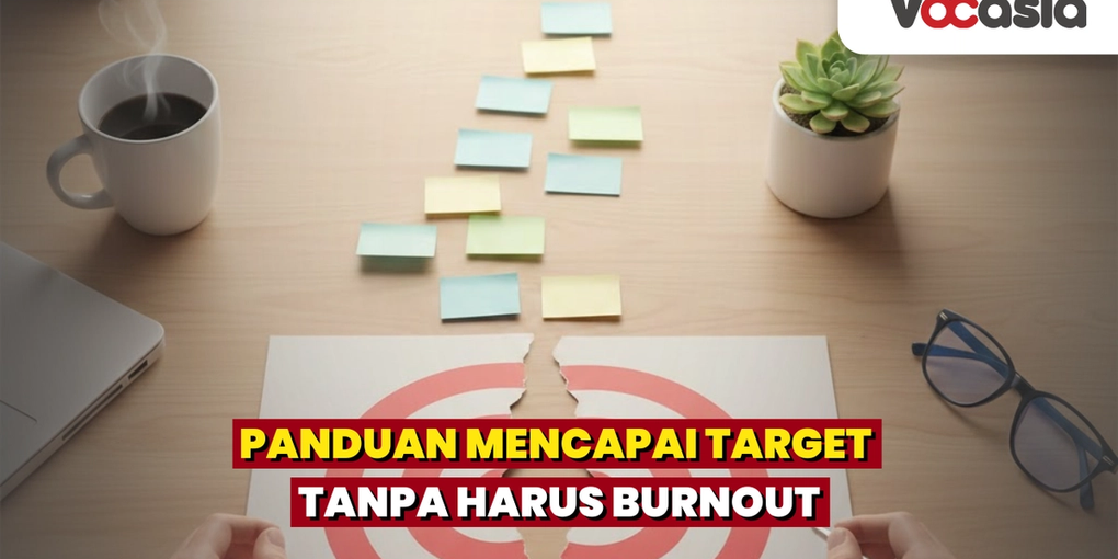 Ilustrasi konsep target yang gagal atau perubahan rencana, menunjukkan gambar target yang robek di atas meja kerja yang tertata rapi dengan latar belakang jendela yang terang.