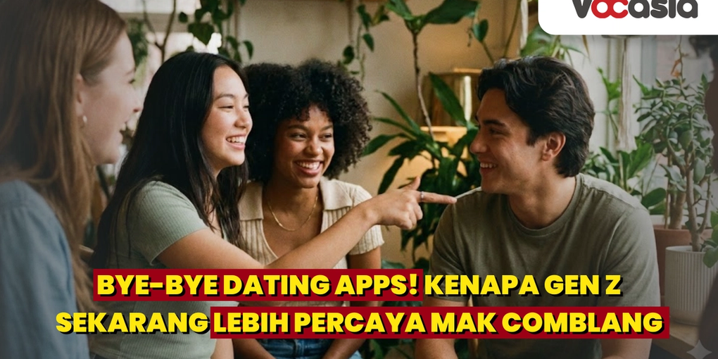Sekelompok sahabat Gen Z sedang asyik mengobrol di kafe, menggambarkan tren perjodohan teman atau matchmaker organik sebagai alternatif dating apps.