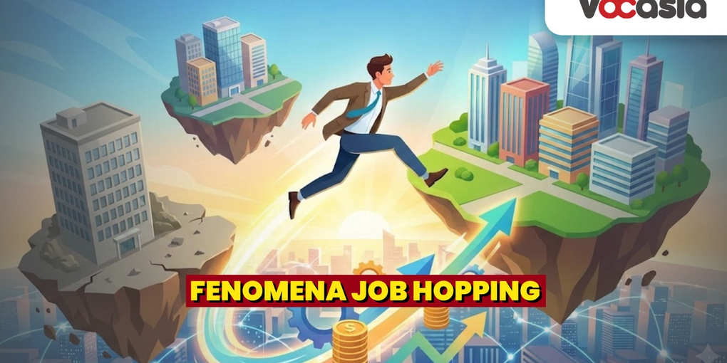 Ilustrasi fenomena Job Hopping: pekerja melompat antar perusahaan untuk mencari kenaikan gaji dan peluang karier yang lebih baik.