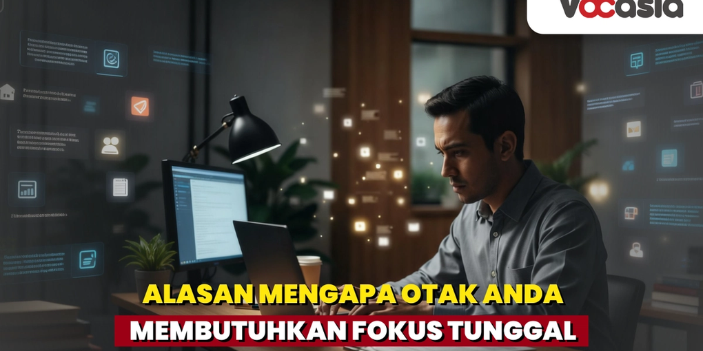 seorang pria yang sedang fokus mengerjakan sesuatu yang ada di laptop/komputer nya