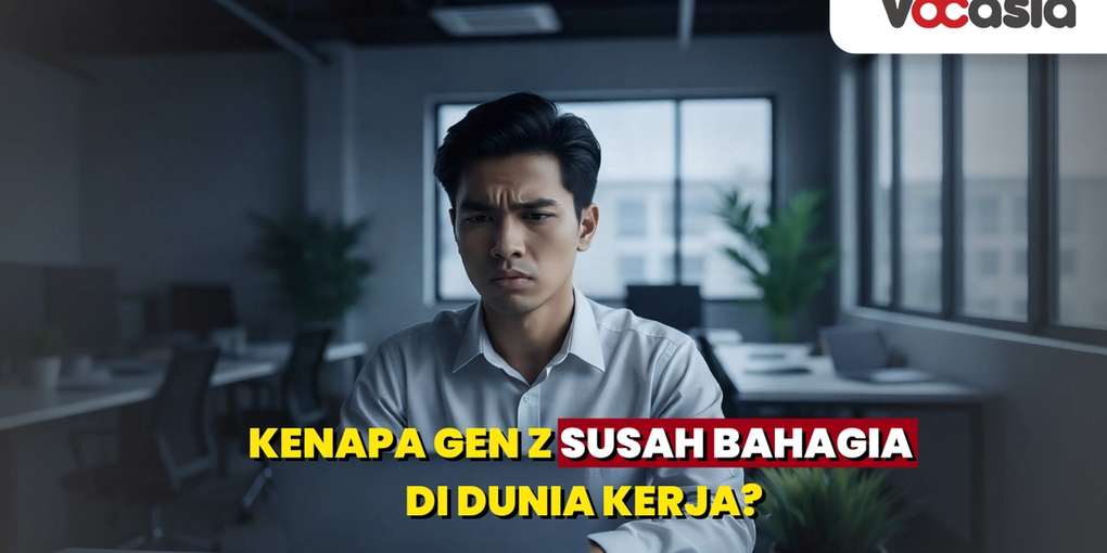 Seorang karyawan Gen Z terlihat lelah, menggambarkan fenomena burnout dan tekanan di dunia kerja.