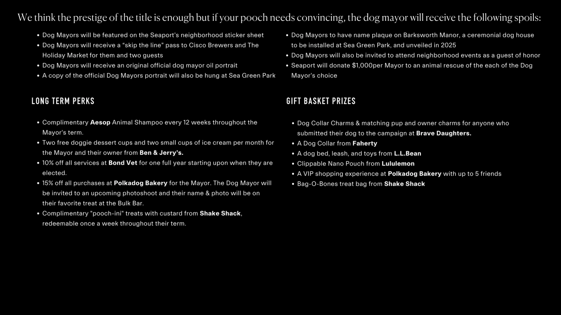 Bark The Vote Seaport Mayor Perks