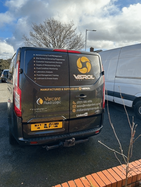 Front of Varol Lubricants delivery van from Midland Oil Group, Birmingham's leading oil manufacturer and lubricant supplier.