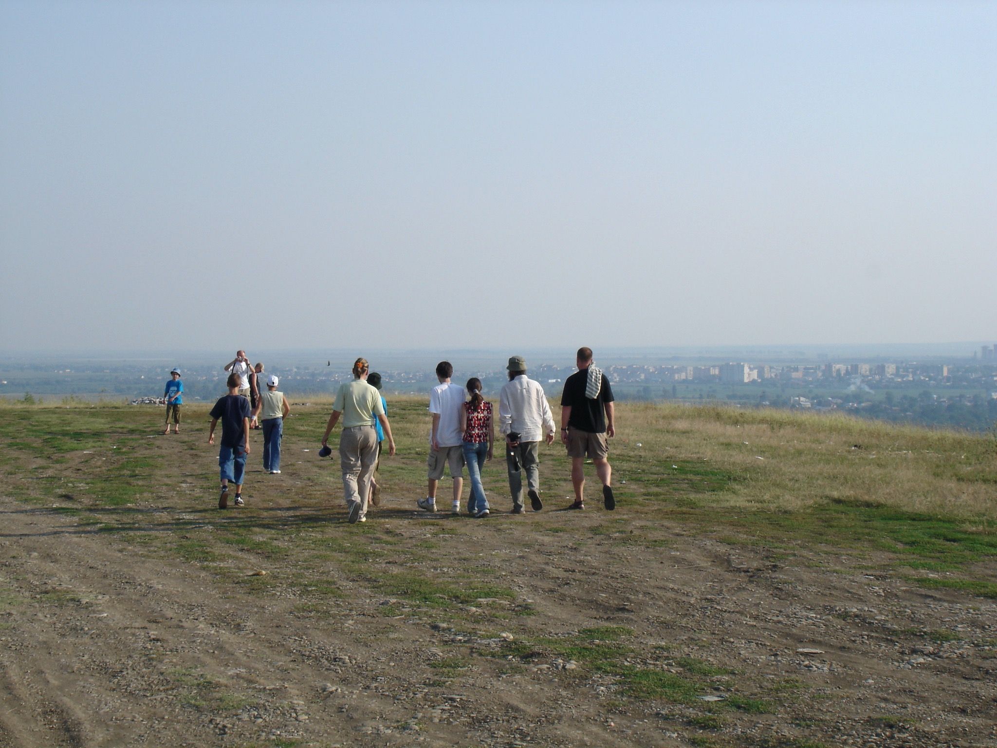 Group of people walking on a mountain with beautifull view.