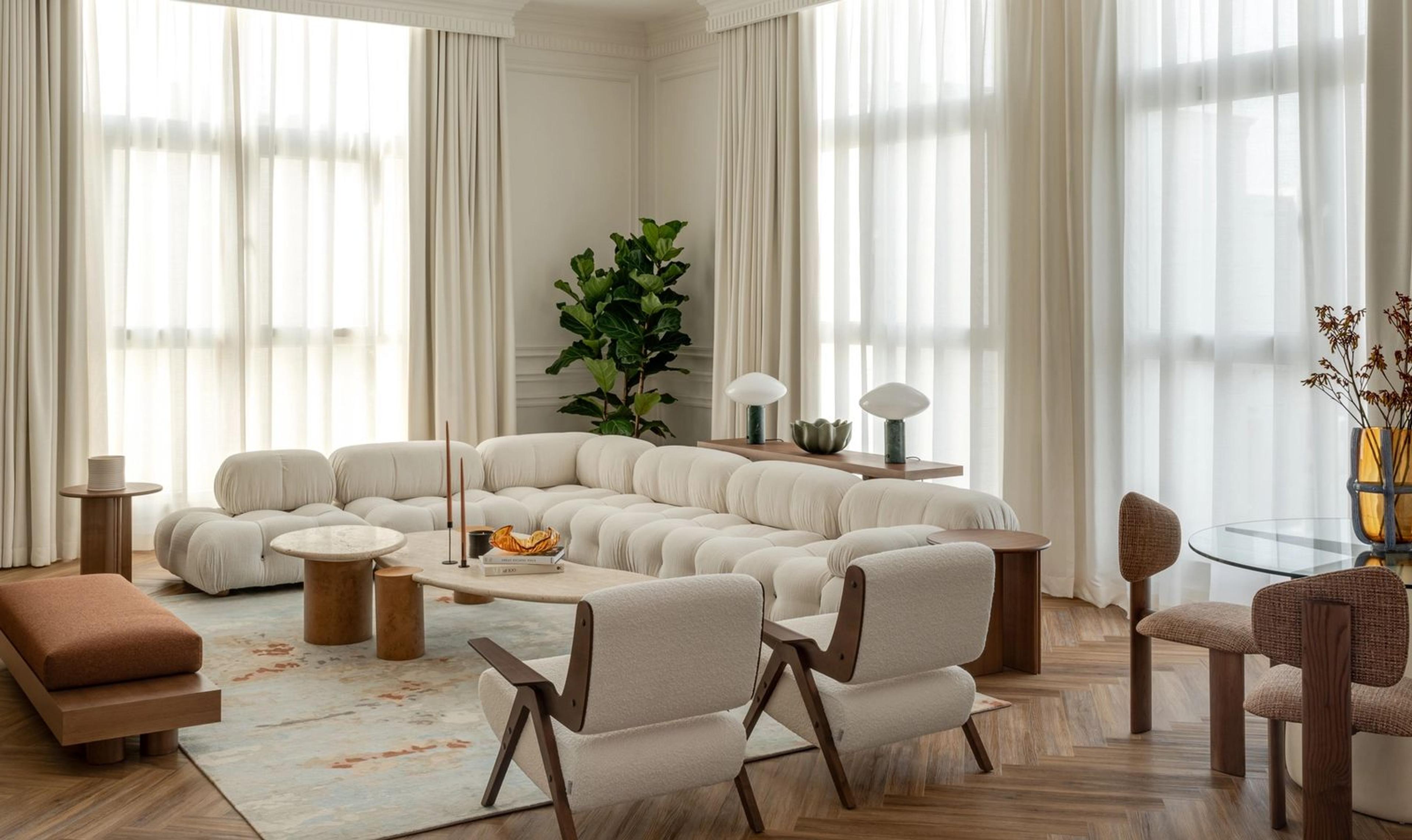 A living room furnished with Italian handcrafted pieces