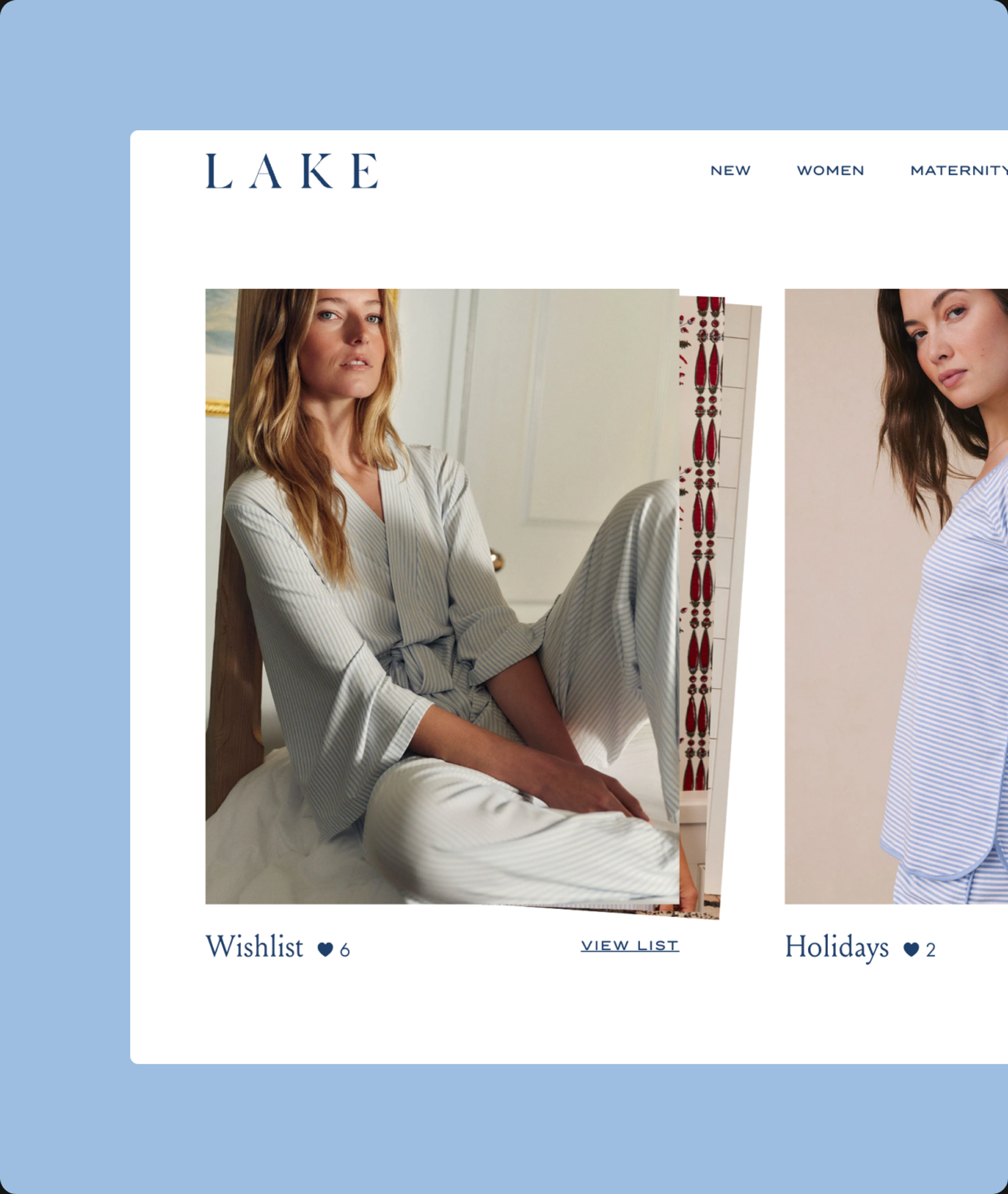 LAKE’s named wishlists on desktop, each with its own hero image