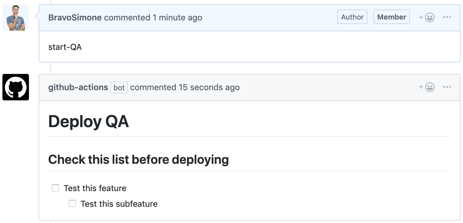 Github action's comment