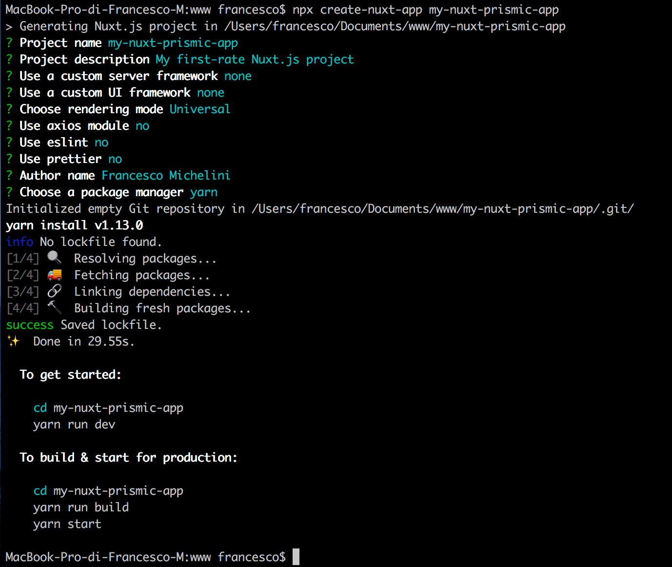 create nuxt app command