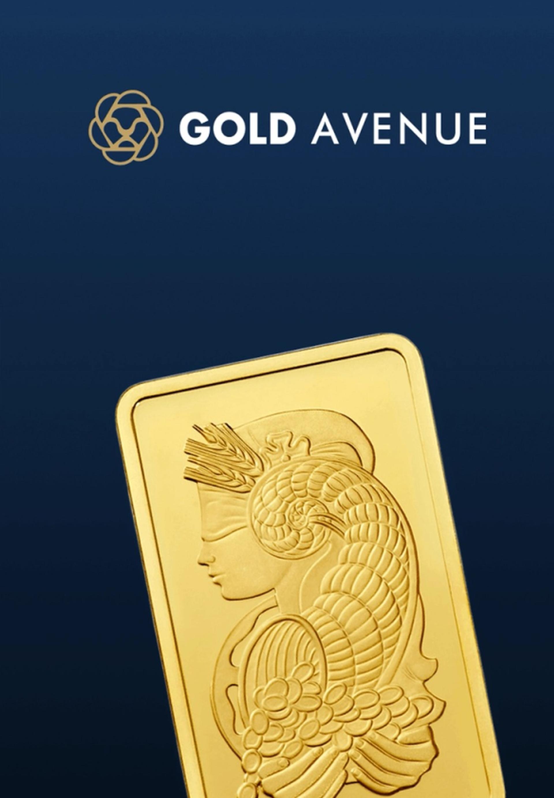 A Gold Avenue gold bar against a deep blue background