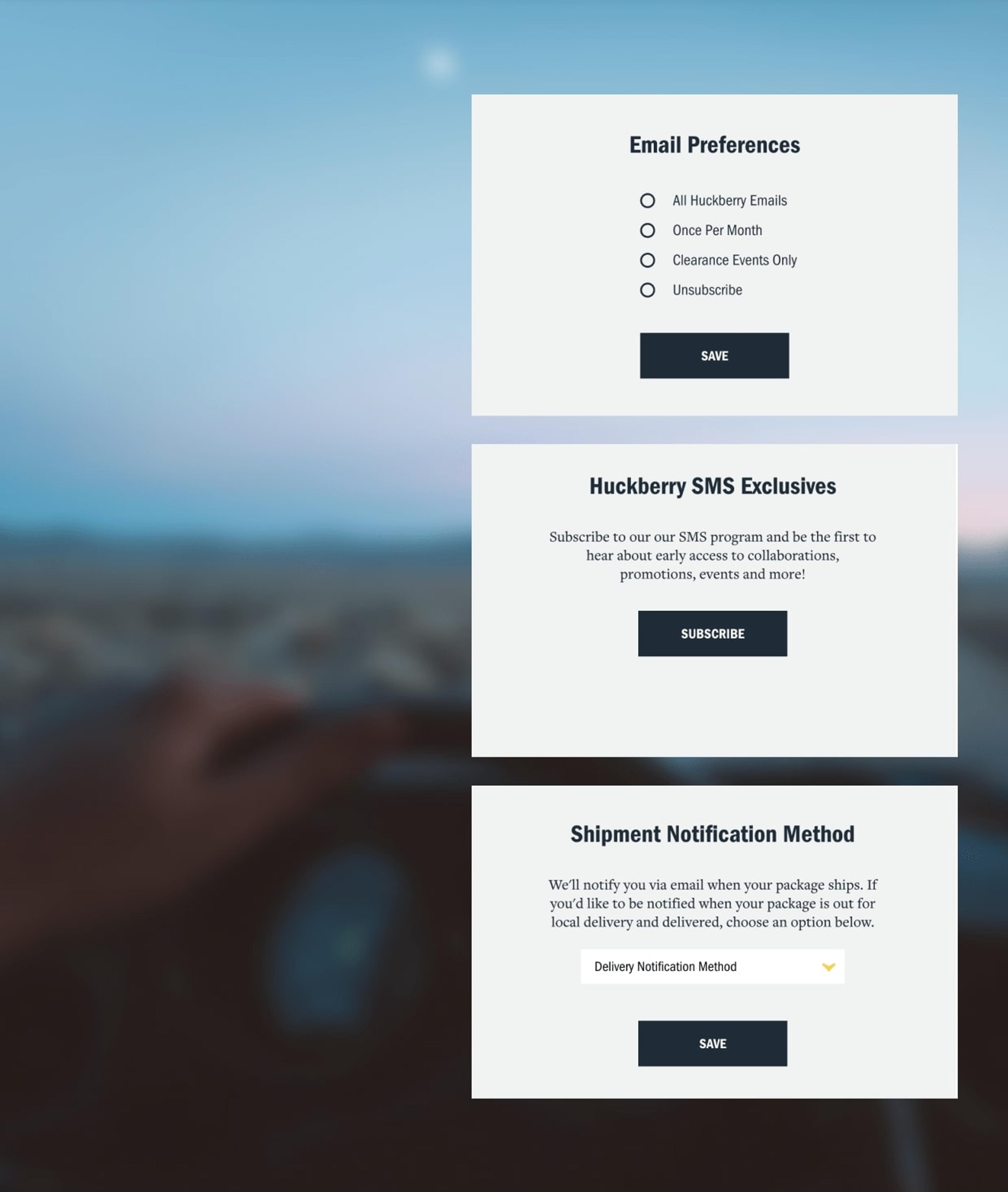 Huckberry Newsletter preferences