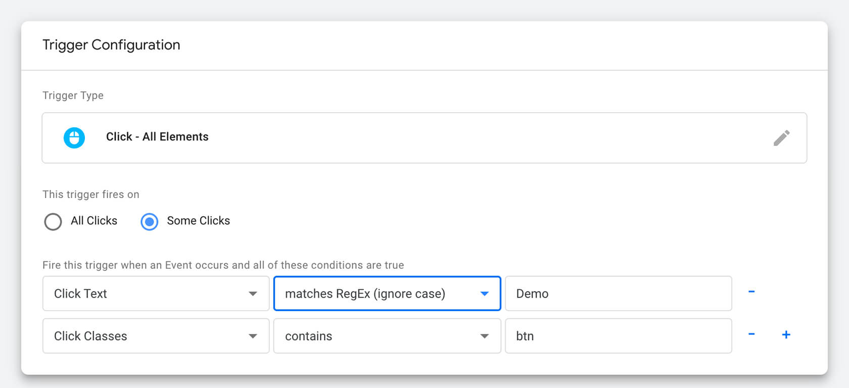 Google Tag Manager, configuration of a Trigger