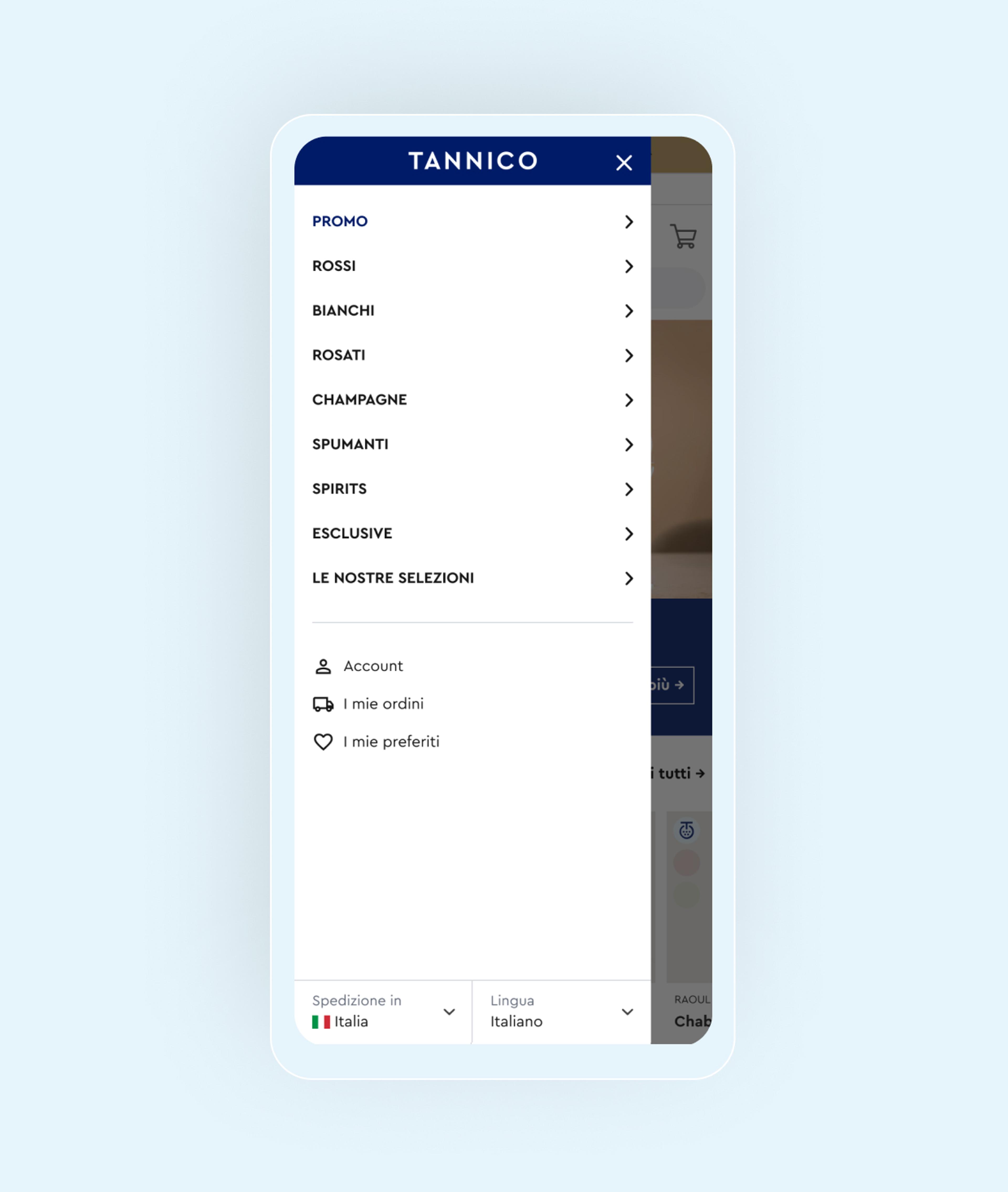 Tannico Mobile Navigation