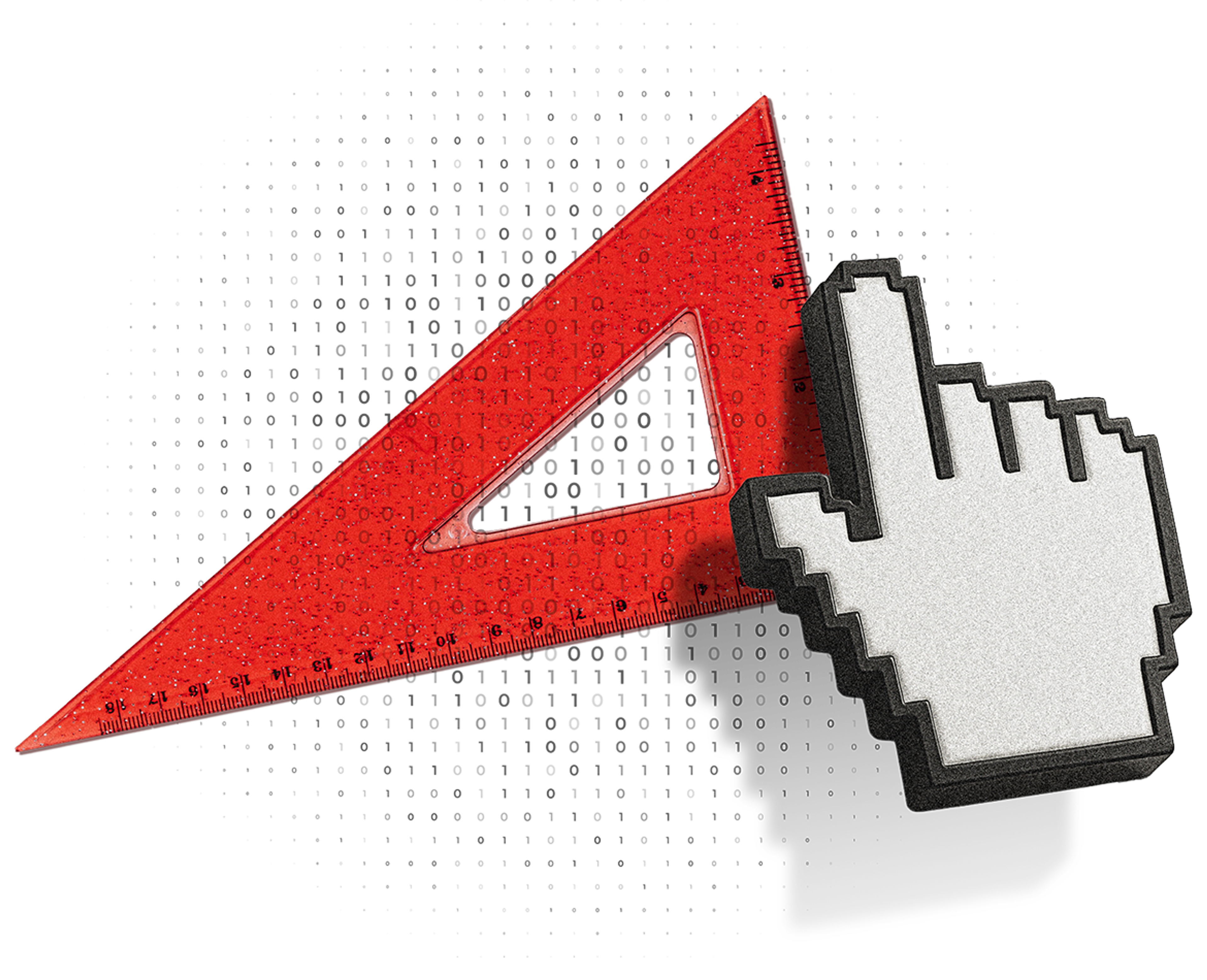 a triangle ruler and a cursor icon of a hand with a pointer finger
