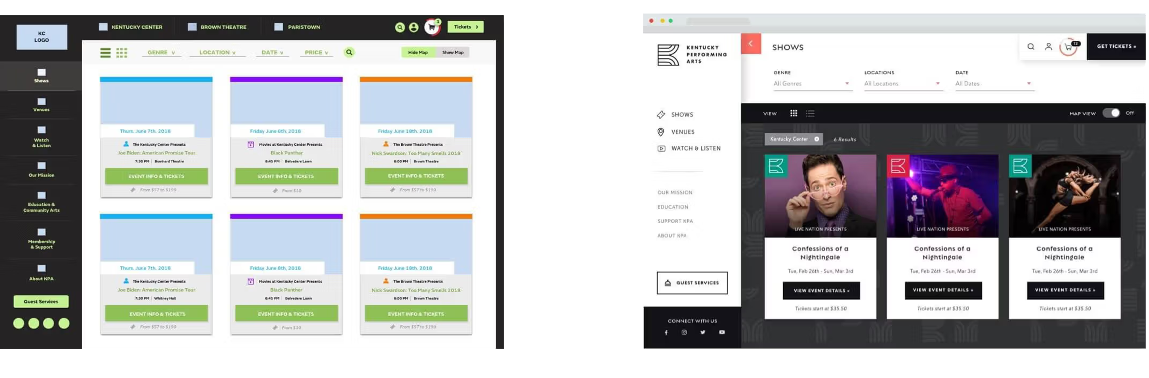 Wireframe of home page compared to the final dedsign