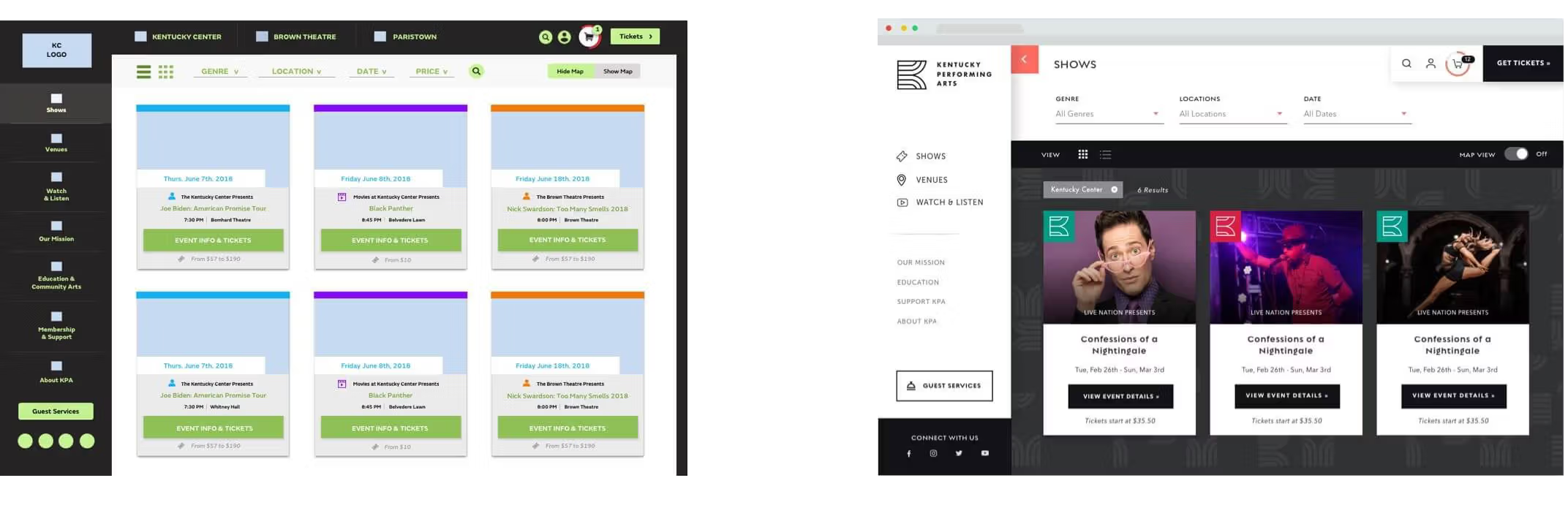 Wireframe of home page compared to the final dedsign