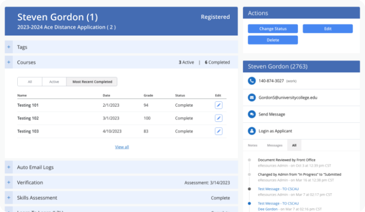 CSCAU student record screenshot
