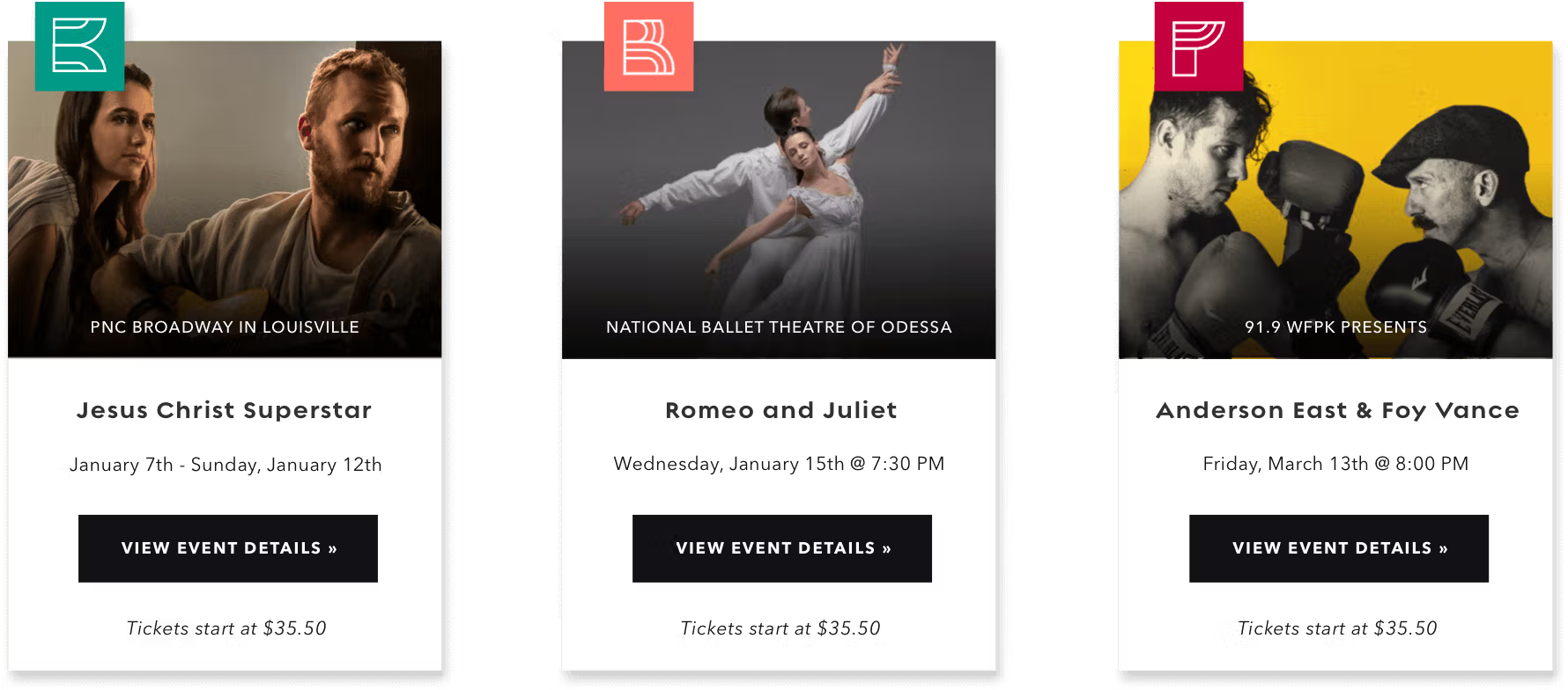 Image row of show cards