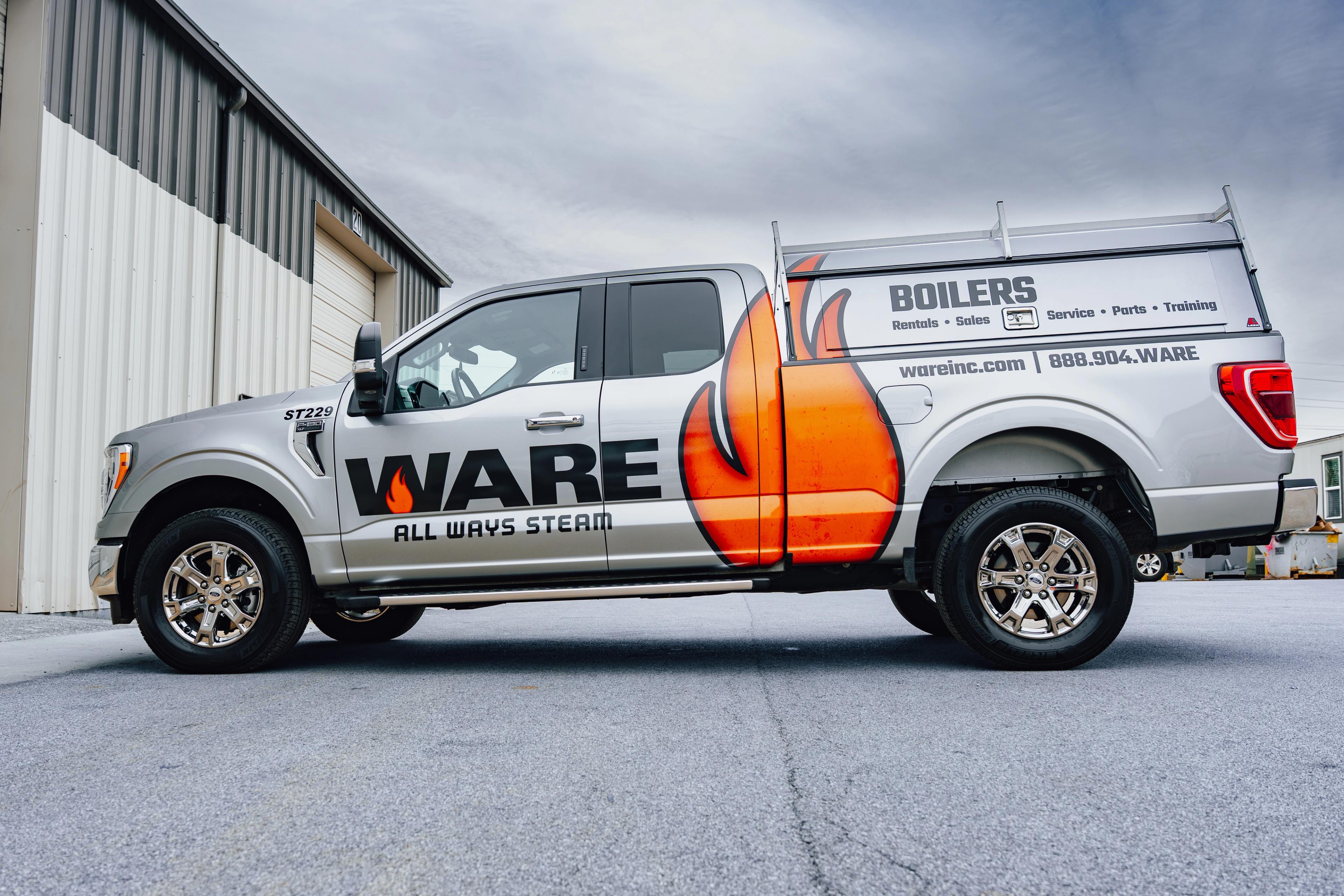 Close up of WARE branded truck