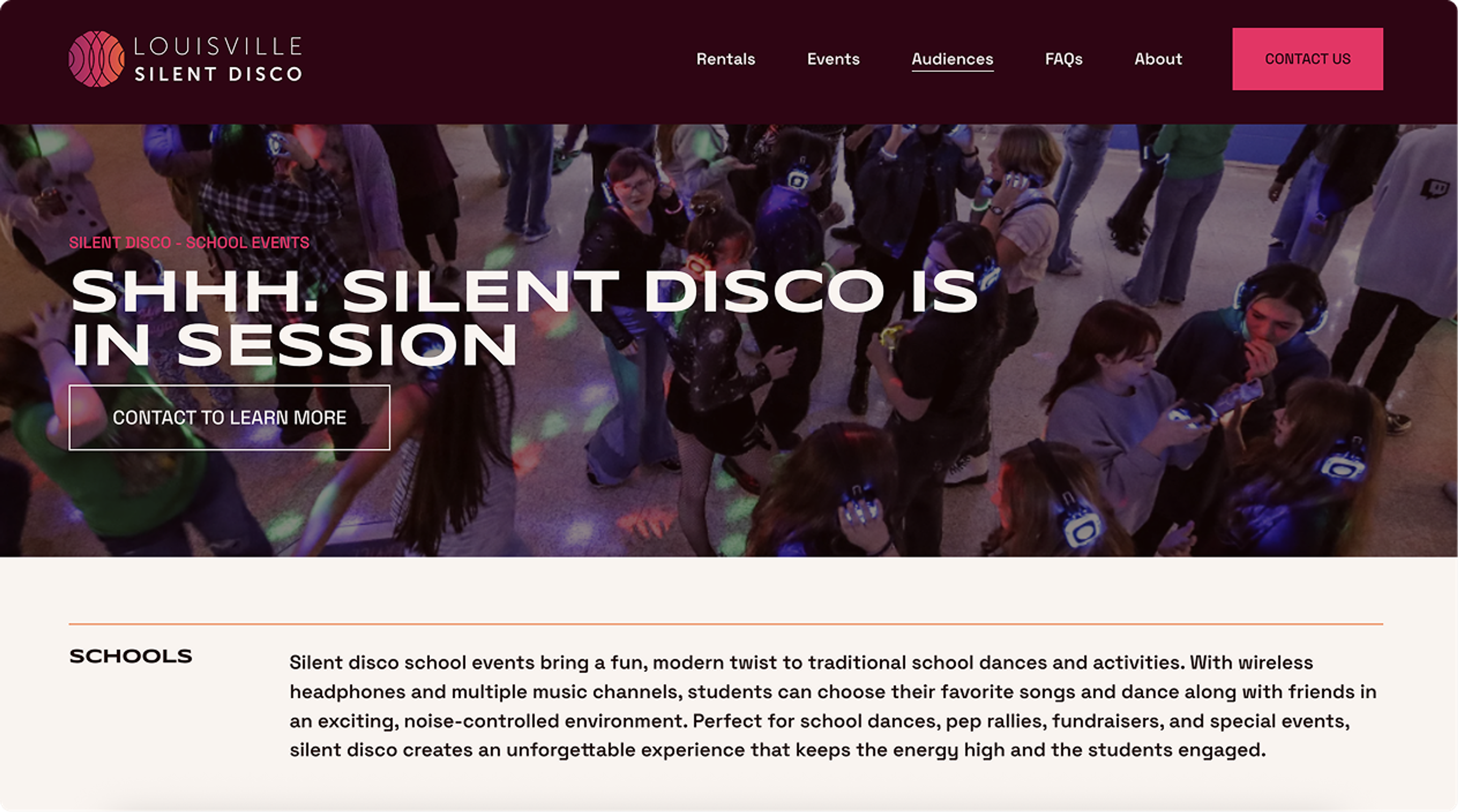 Screenshot from school page hero