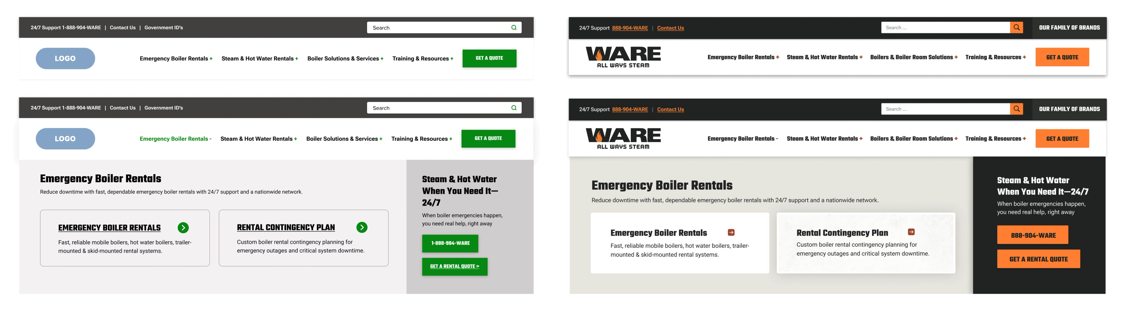 Wireframes vs design of nav