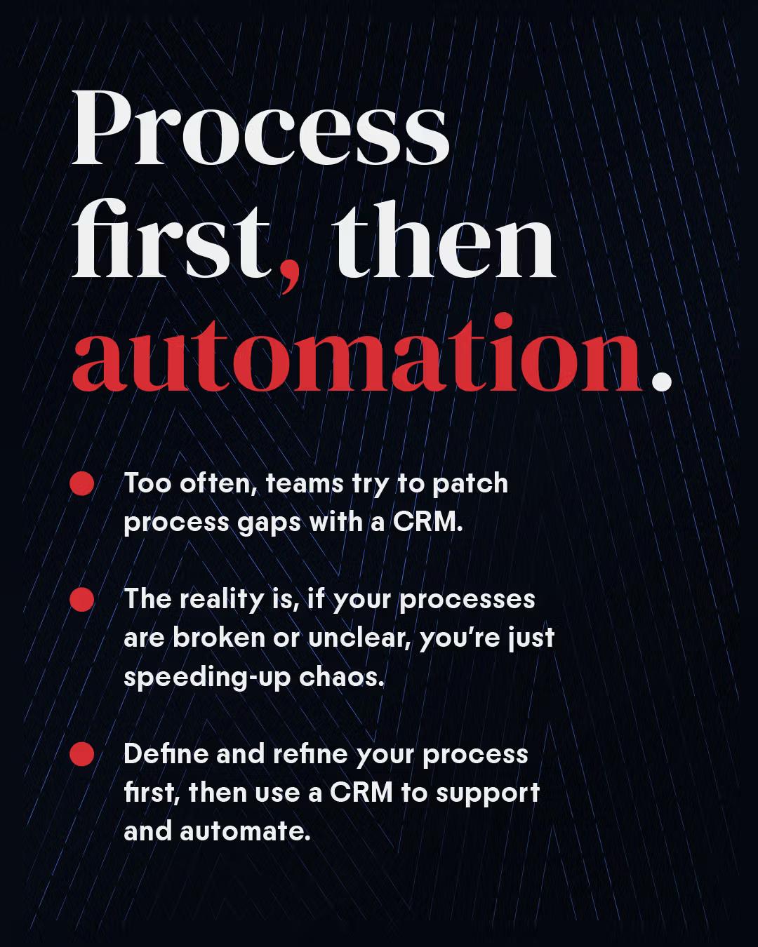 Graphic with the headline Process first, then automation and supporting bullet points.