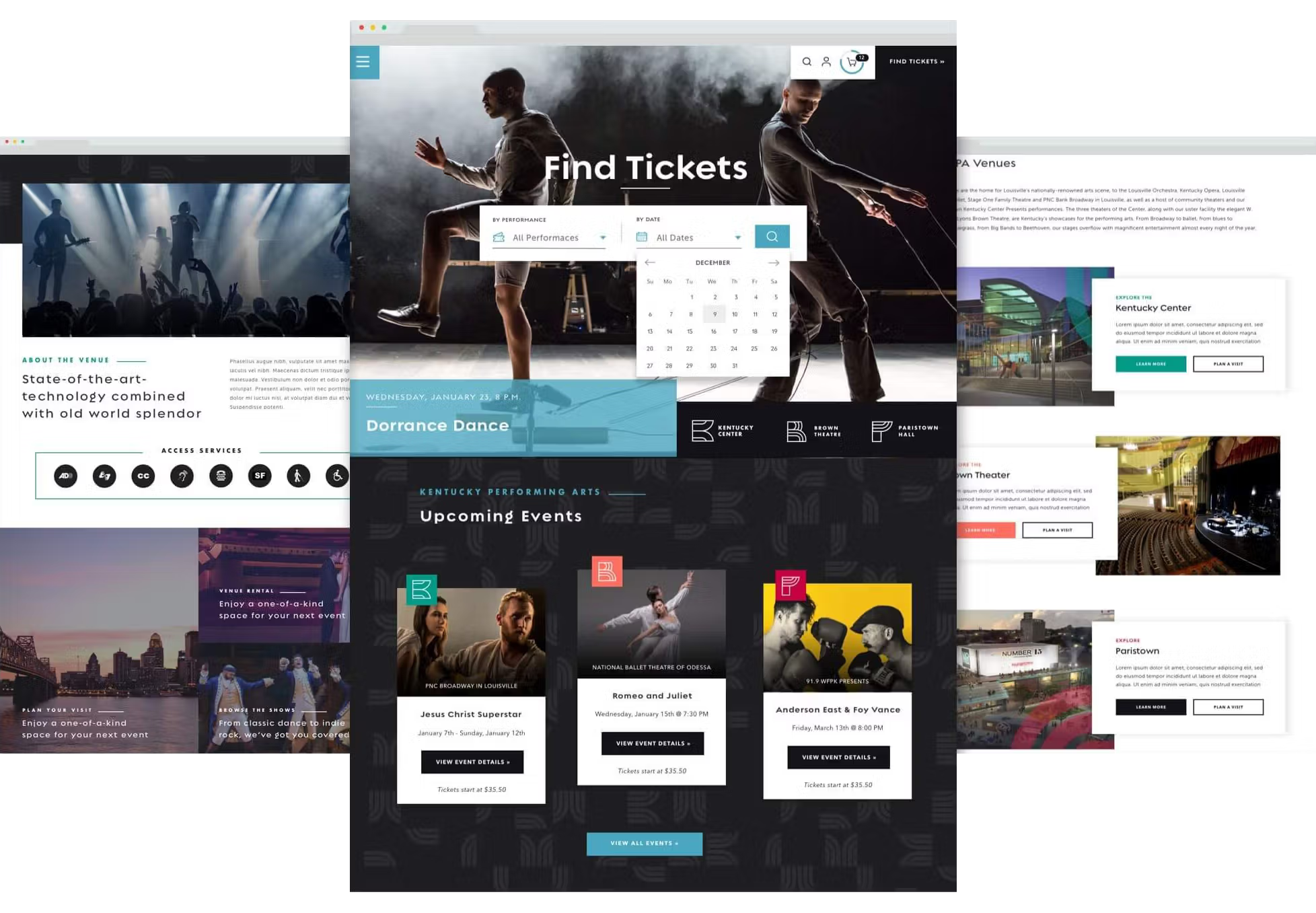 Mockup of 3 website screen designs
