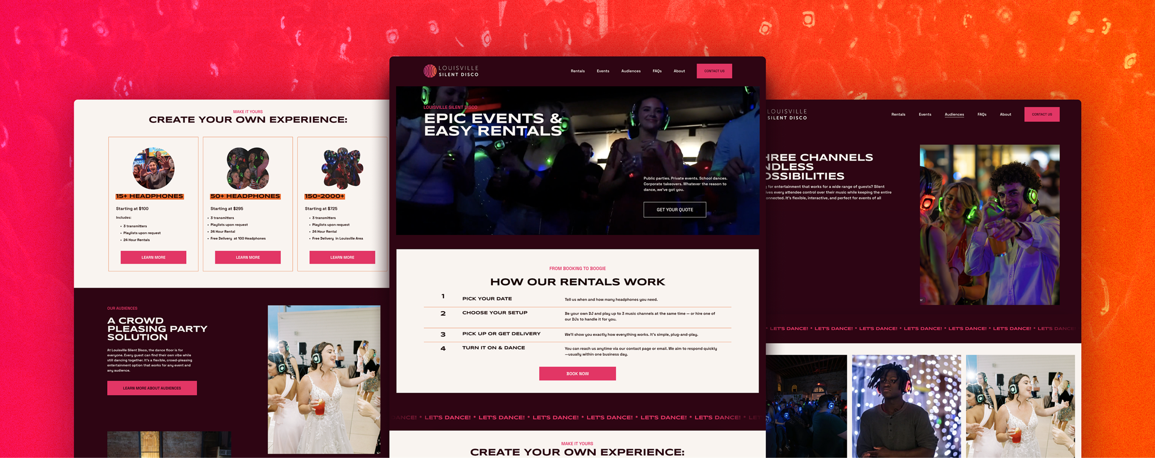 3 side by side mock ups of the website