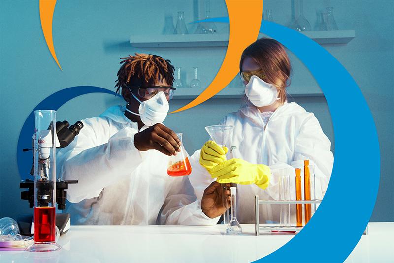 Student scientists working with beakers