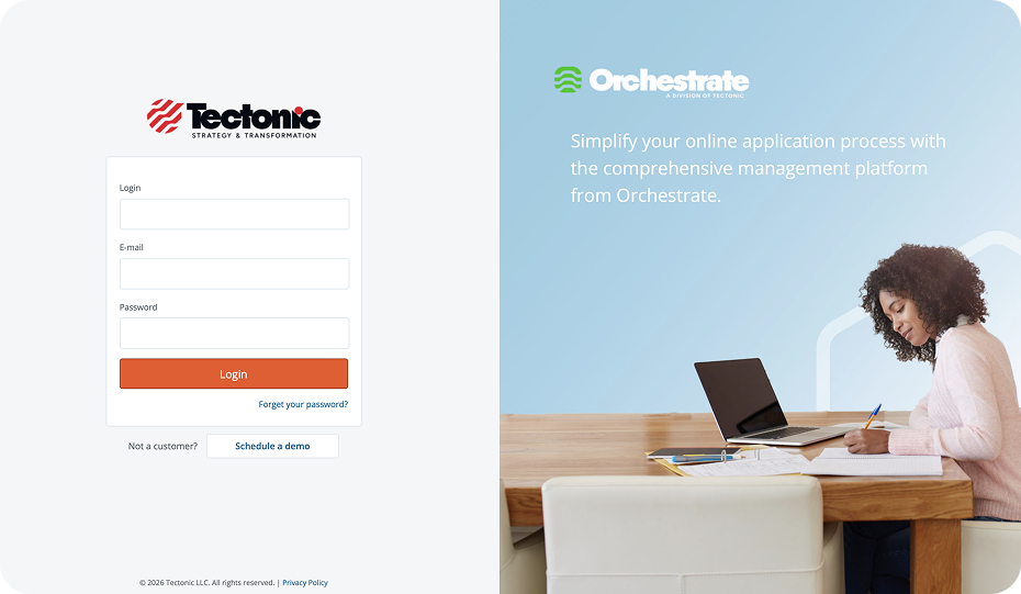 Orchestrate platform login screen