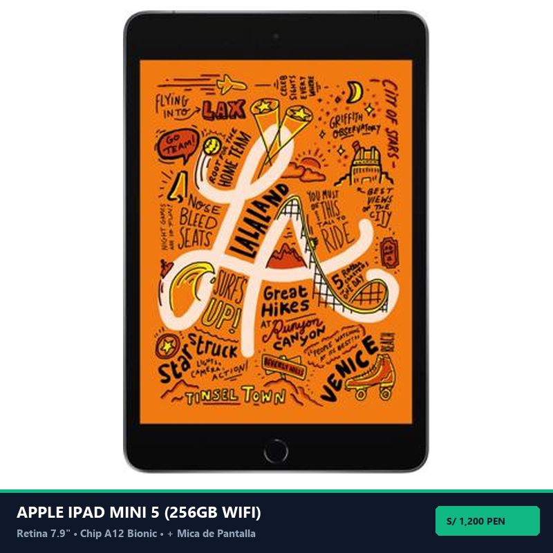 Apple iPad Mini 5 256GB Retina A12 Bionic (WiFi) + Mica • Ord: 5-256 - Vista Frontal