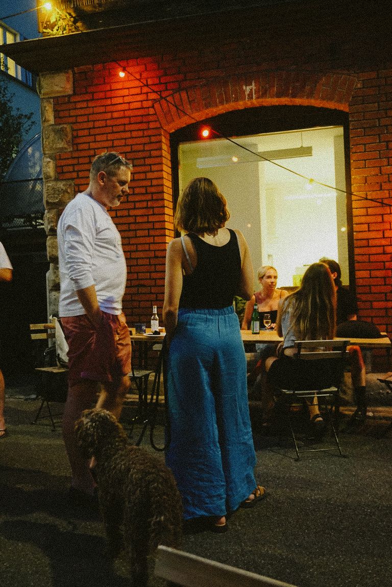 People in front of office