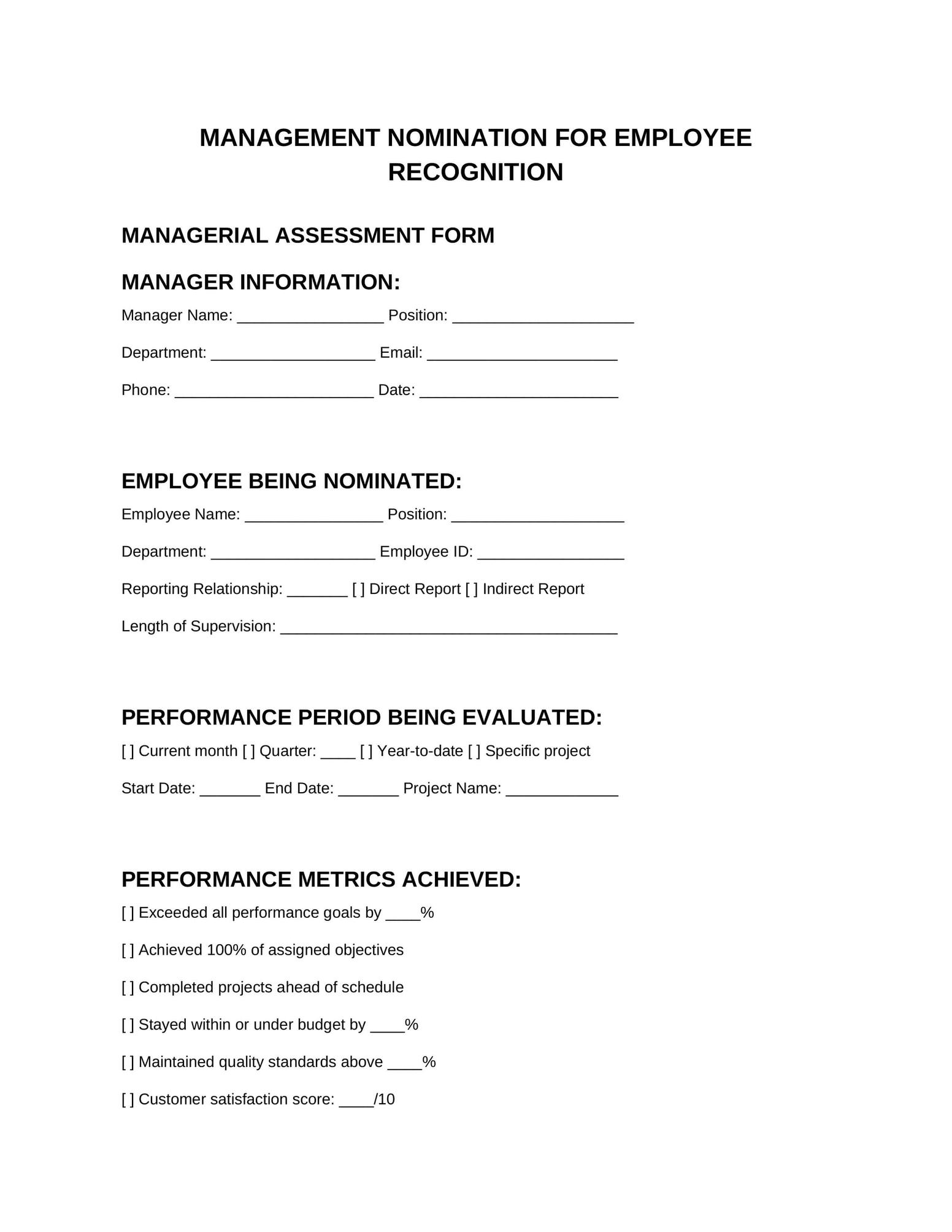 Format 6: Manager Employee Nomination Form Template