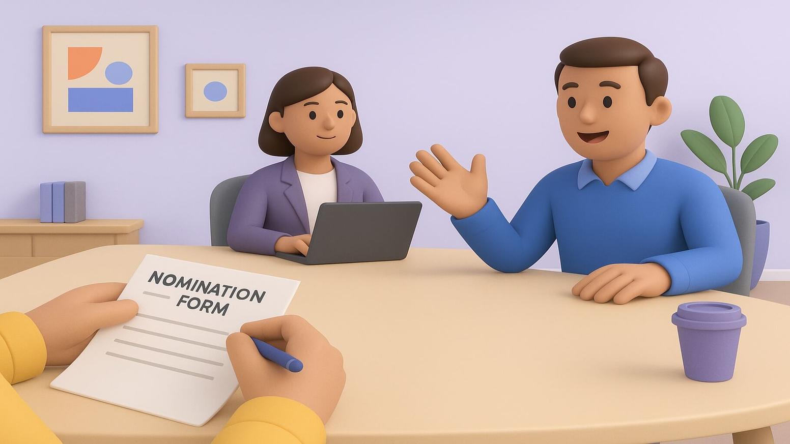 Peer nomination example templates for workplace recognition