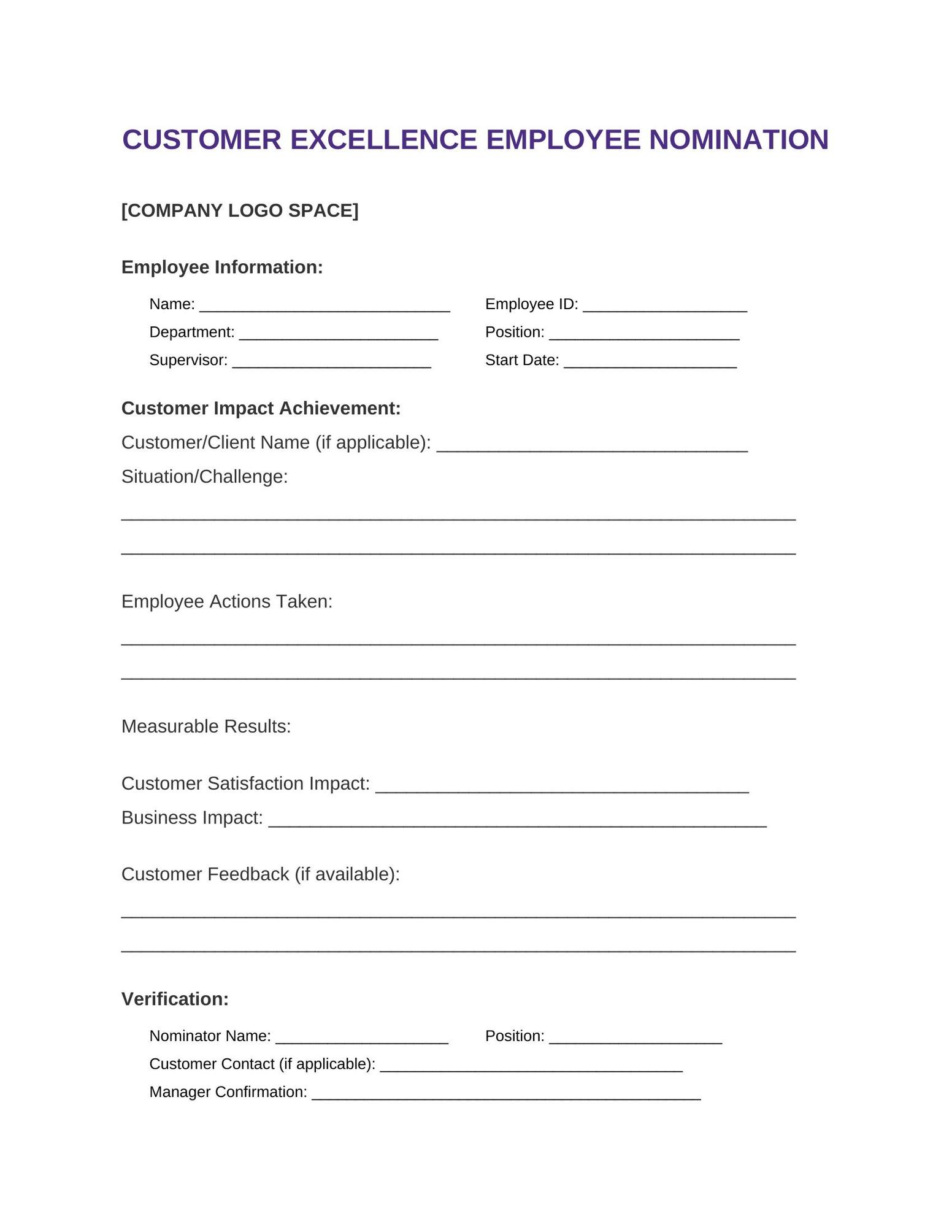Template 8: Customer Impact Recognition Form