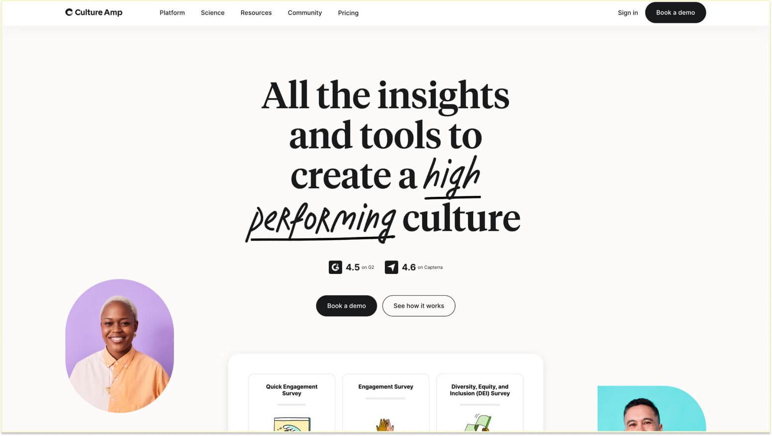 Enterprise platforms with advanced analytics and benchmarking: Culture Amp